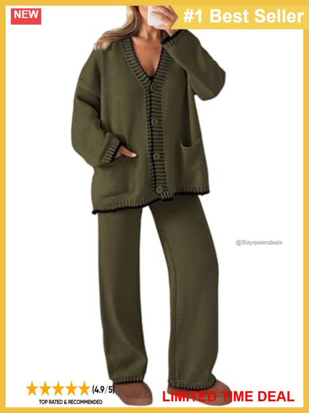 Women's 2 Piece Cozy Knit Sweater Lounge Set Wide Leg Pants